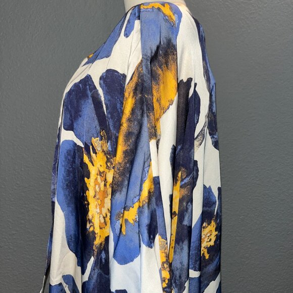 HOUSE OF AZOIIA SILK BLEND BLUE FLOWERS KAFTAN DRESS - NEW WITH TAGS -  XXL/3XL - Picture 8 of 16
